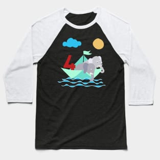 Elephants In Paper Boat Sea 4 Years Birthday Baseball T-Shirt